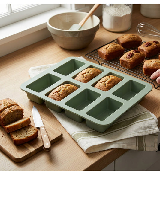 Plumse Silicone Mini Loaf Baking Mold Sage 8 Cavity