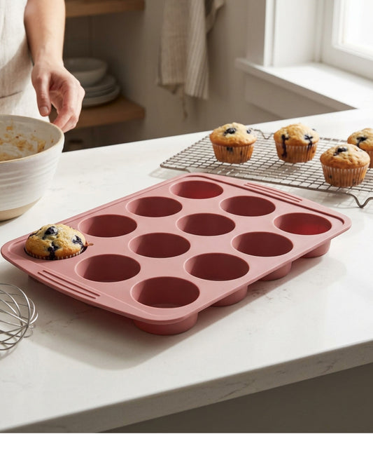 Plumse Silicone Muffin Baking Mold Rose 12 Cavity